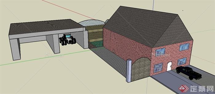 某二层民房住宅建筑设计SU模型（带车库）