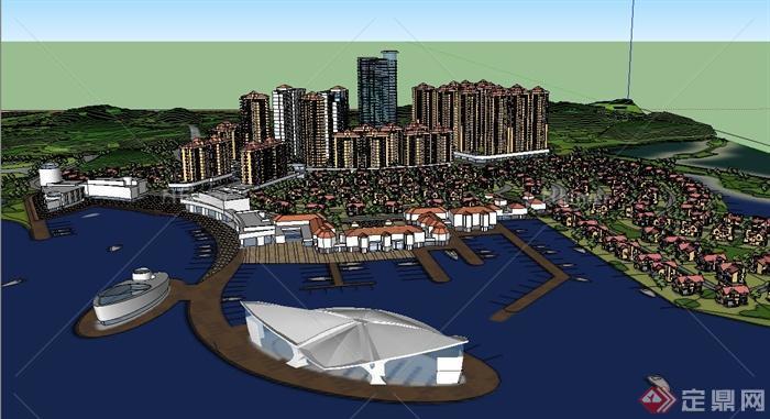 大型游船码头旅游区规划建筑设计SU模型[原创]
