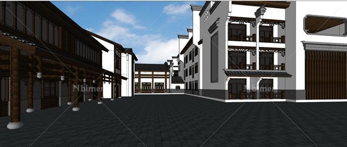 某现代中式风格徽派四合院建筑楼设计su模型[原创