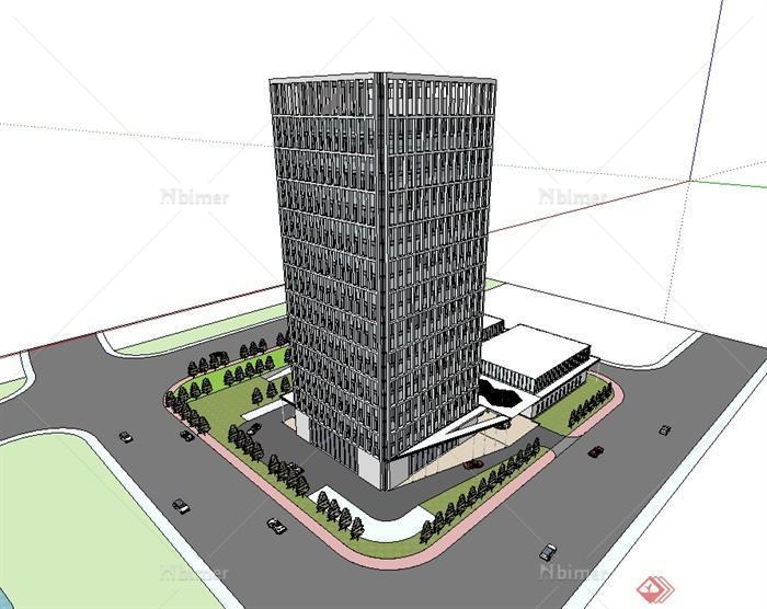 现代风格详细写字办公楼建筑设计SU草图大师模型