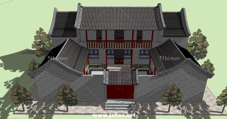 卷棚屋顶民居，中国传统风格，2层