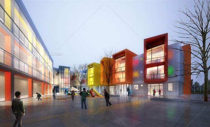 现代风格幼儿园建筑方案（含CAD、SU、效果图）[