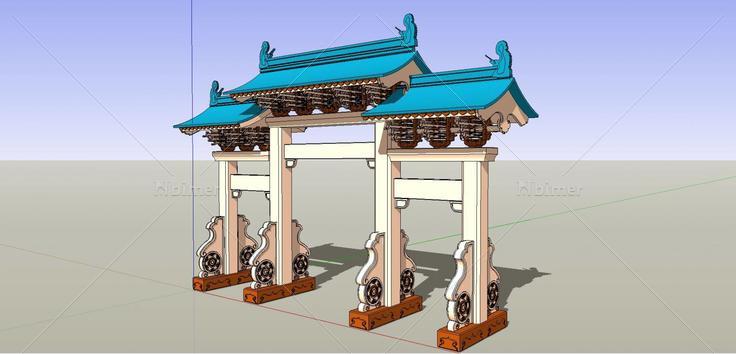 0927中式牌坊门楼大门34(184190)su模型下载