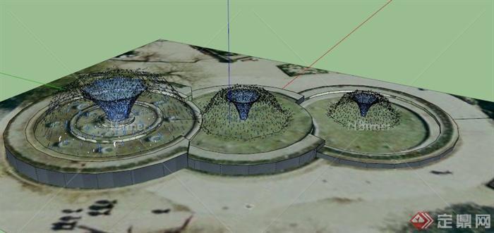 某三个环形喷泉设计SU模型