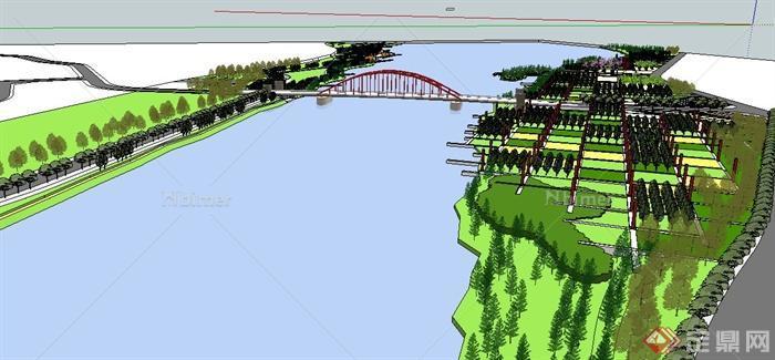 现代简约河岸带状公园规划设计su模型[原创]