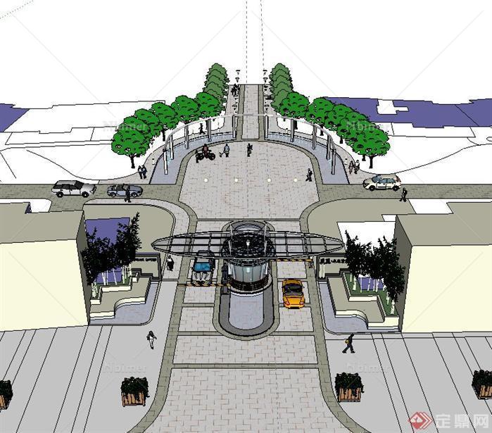 某小区大门及入口道路景观设计SU模型