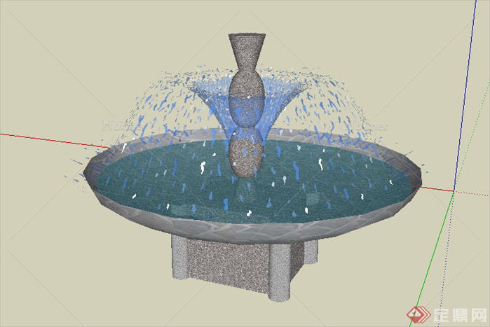 某欧式圆形喷泉喷水池设计SU模型素材2