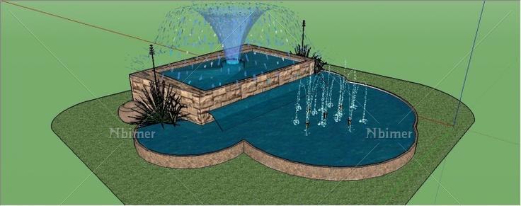 很有味道的一个花瓣形喷泉SketchUp模型下载带截