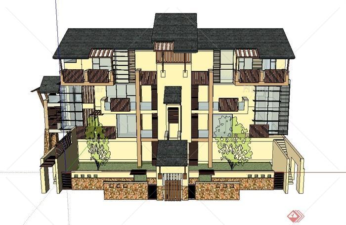 某三层联排住宅建筑设计SU模型