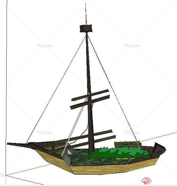 园林景观船型种植池su模型
