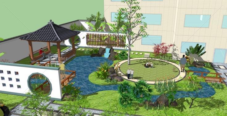 中式别墅庭院景观整体设计方案带SketchUp模型下