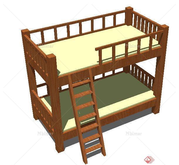 中式木质高低床儿童床su模型[原创]