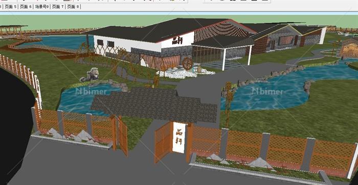 某现代中式农家乐度假生态园su精致设计模型[原创
