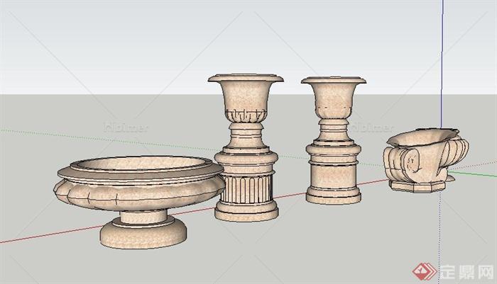五个园林景观节点花钵设计SU模型