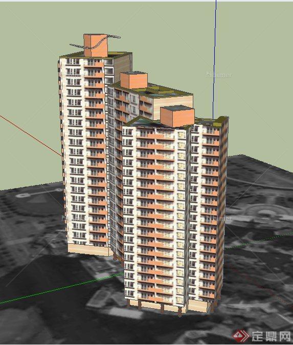 现代某高层组合式住宅建筑设计SU模型