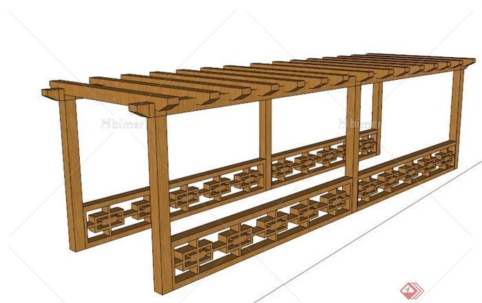 中式防腐木长廊su模型