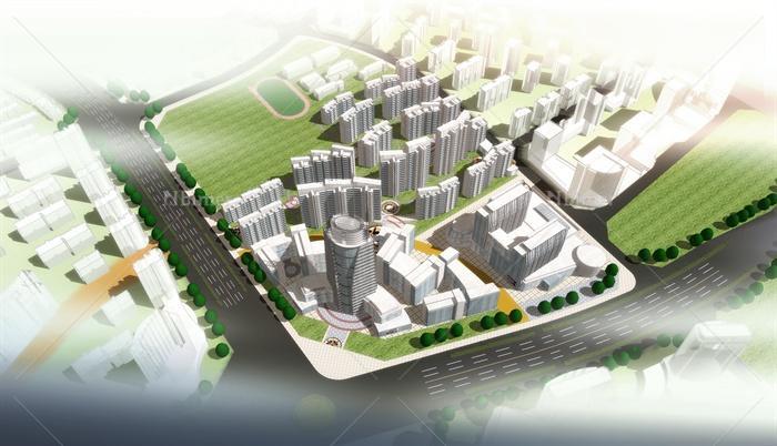 某现代风格城市中心区住宅商业规划设计SU模型、