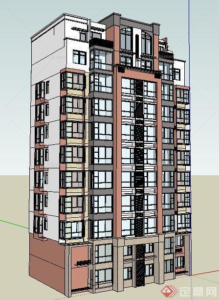 现代11层公寓住宅楼建筑设计su模型