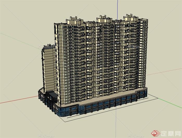 现代风格多层商业综合体住宅楼设计SU模型[原创]