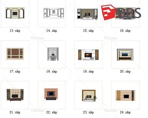 电视墙床头背景墙SketchUp模型下载要用的直接放- SketchUp模型库- 毕马 