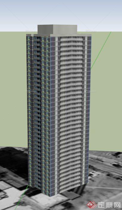 现代一栋高层住宅楼建筑设计SU模型