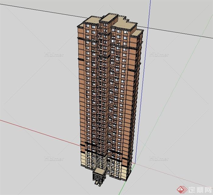 某现代风格住宅高层面砖建筑楼设计su模型[原创]