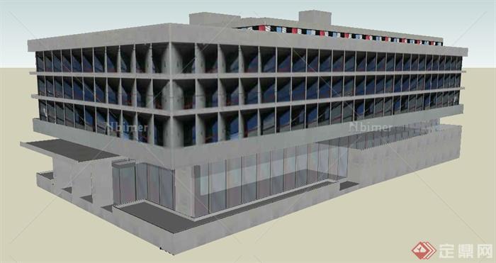一栋现代四层办公楼建筑设计su模型