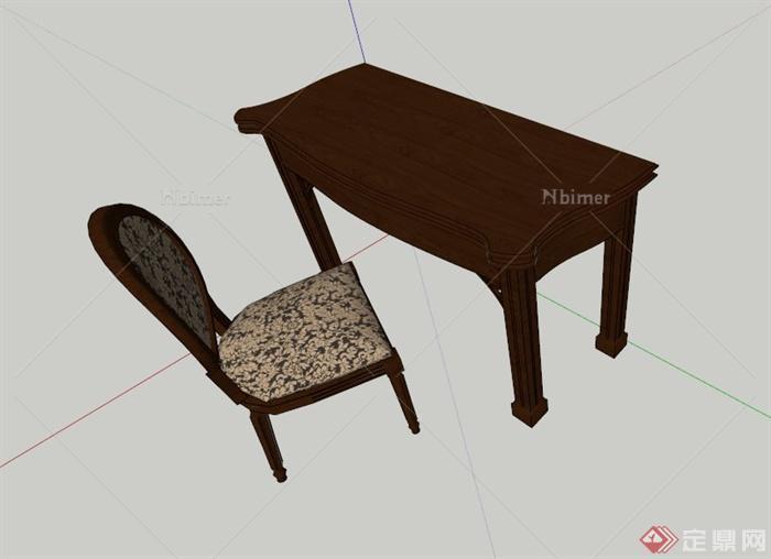中式小型书桌椅设计SU模型