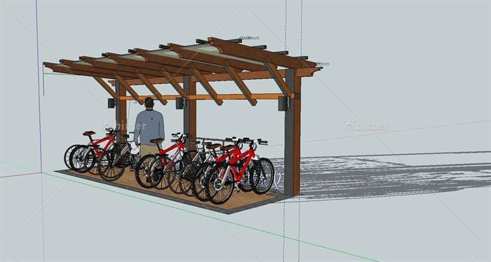自行车车棚停车处设计su模型[原创]