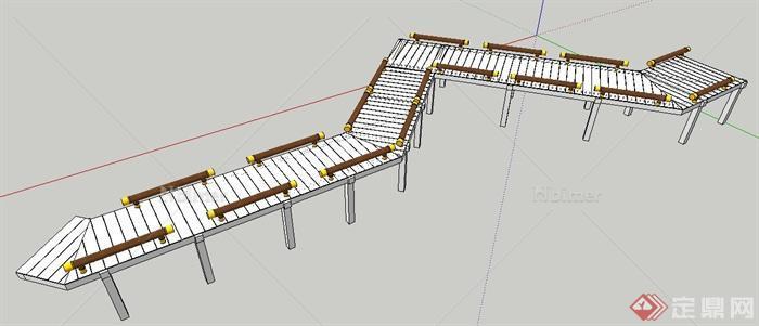 园林景观转折木栈道su模型