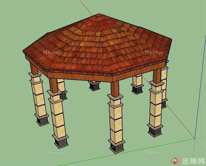 某欧式风格八角凉亭设计SU模型