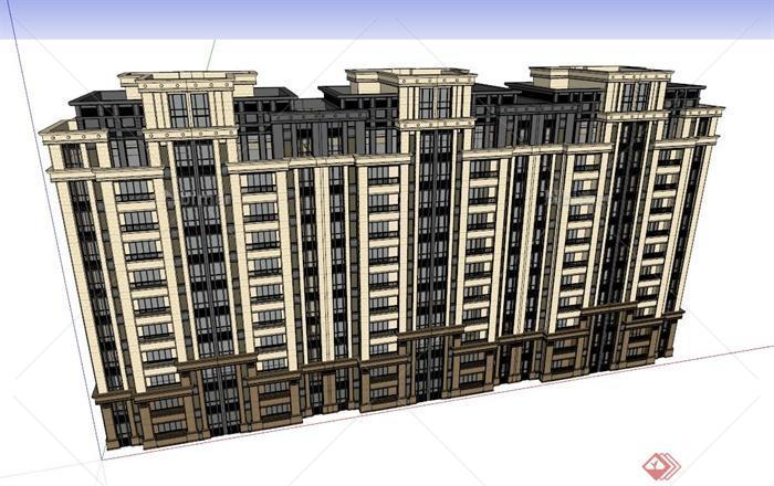 新古典小高层住宅楼建筑设计SU模型