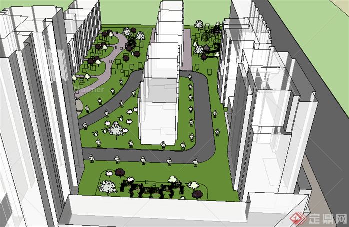 某现代风格居住区景观规划设计SU模型素材8