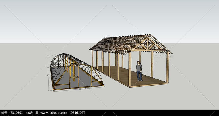 木廊架蔬菜棚SU模型