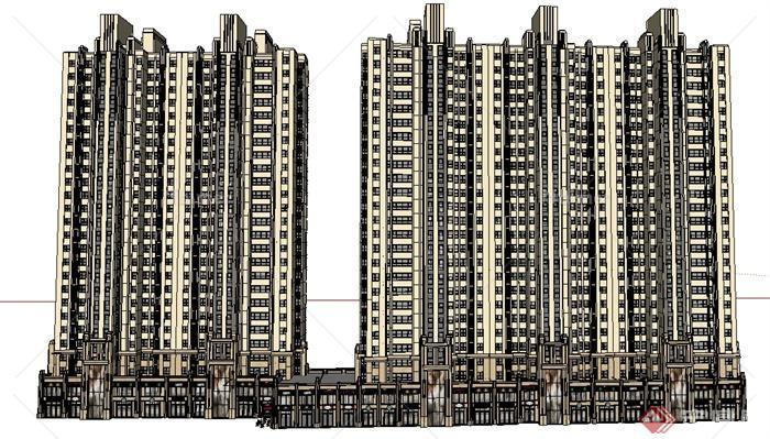 某现代高层连栋商住楼建筑设计su模型
