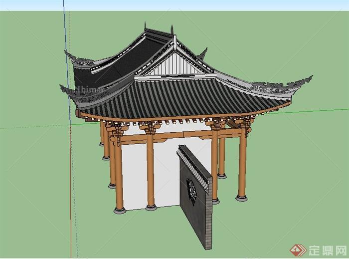 古典中式道观大门设计SU模型