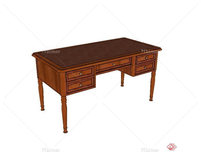 某现代风格实木大书桌办公桌设计su模型[原创]
