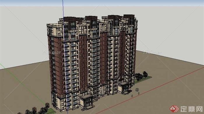 某市一现代风格高层住宅建筑设计SU模型
