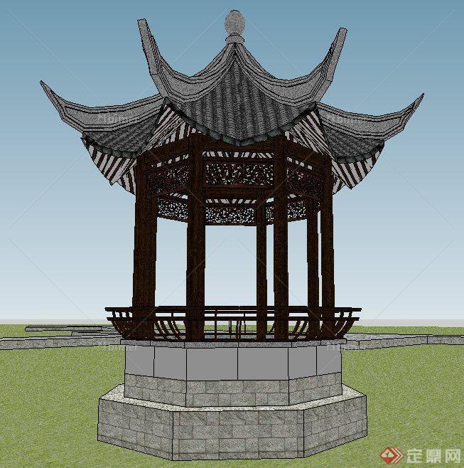 古典中式八角凉亭设计su模型