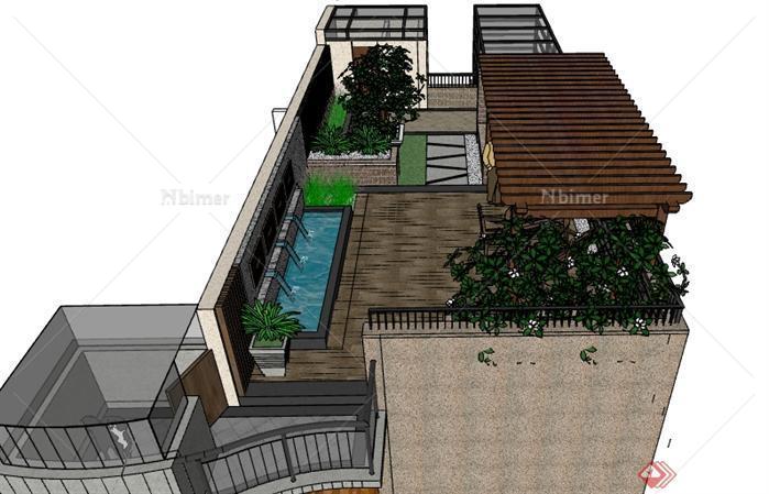 某新中式屋顶花园景观设计SU模型