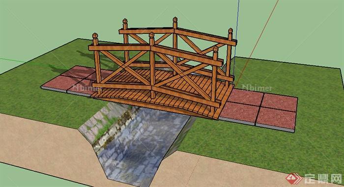 现代风格木材质景观桥设计SU模型