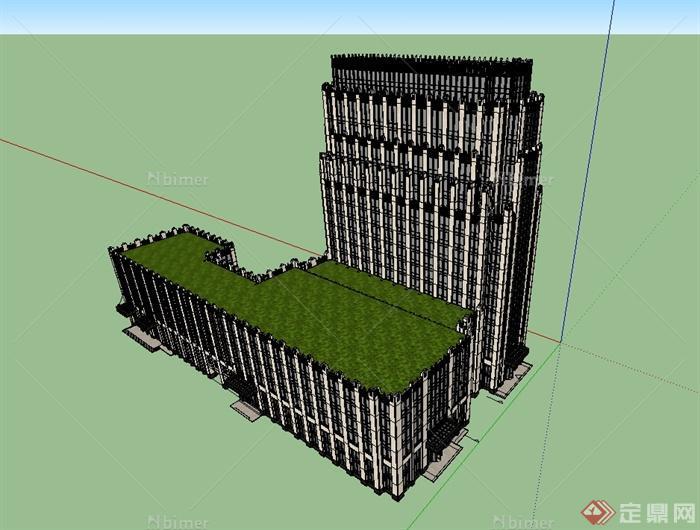 新古典风格详细酒店建筑楼设计su模型[原创]