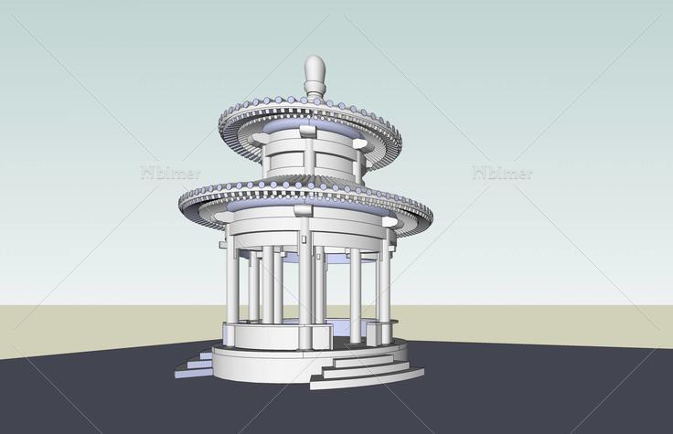中式圆亭(50310)su模型下载