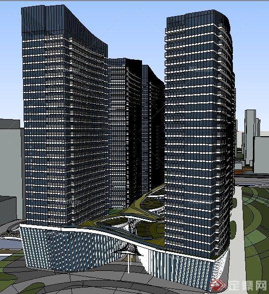 某地现代风格高层办公大楼建筑设计SU模型