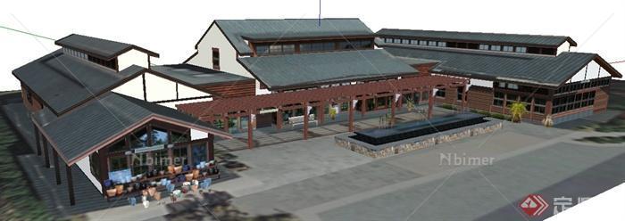 某现代中式旅游景区游客服务中心建筑设计SU模型