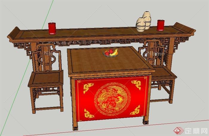 中式风格案台及供桌su模型
