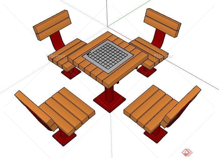 木质四人象棋桌椅设计SU模型[原创]