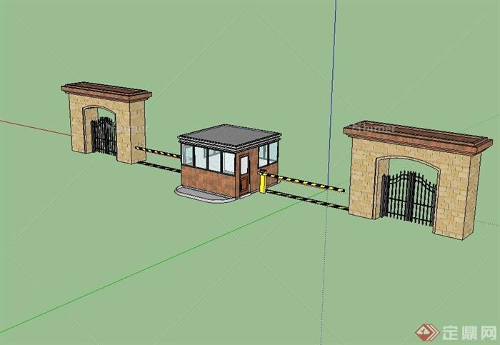 某简欧风格小区大门详细设计su模型[原创]