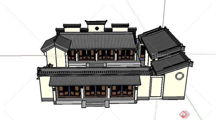 某单层古典中式四合院建筑设计SU模型