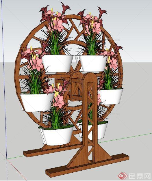 现代水车状木制花架su模型